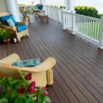 Fiberon Concordia Warm Sienna composite decking in deep reddish-brown