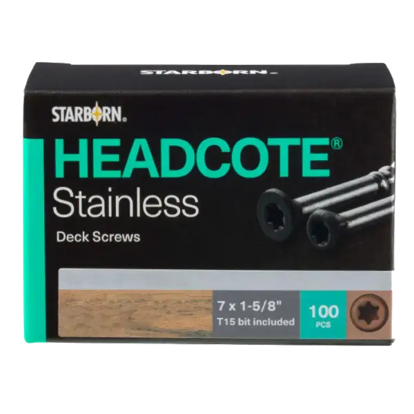 Starborn Headcote Stainless Deck Screws Vis de fascia Headcote en acier inoxydable 1-5/8 po (PVC) – 100/paquet