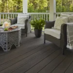 TimberTech Landmark American Walnut decking with warm brown cascading woodgrain