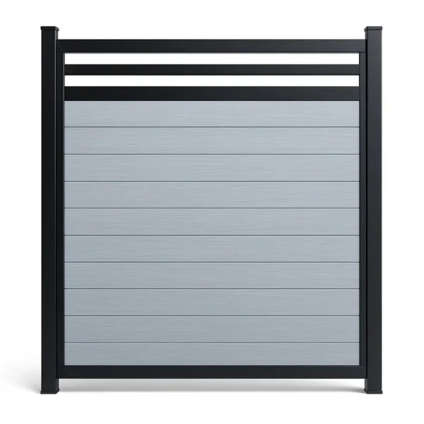 Clôture en PVC Chai Grey – Kit avec planches supérieures en aluminium
