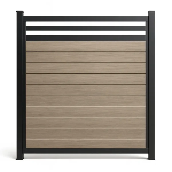 Clôture en PVC Green Teak – Kit avec planches supérieures en aluminium