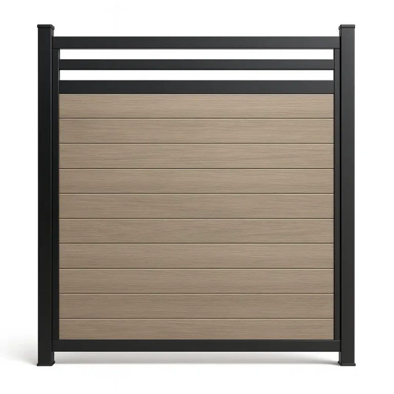 Clôture en PVC Green Teak – Kit avec planches supérieures en aluminium