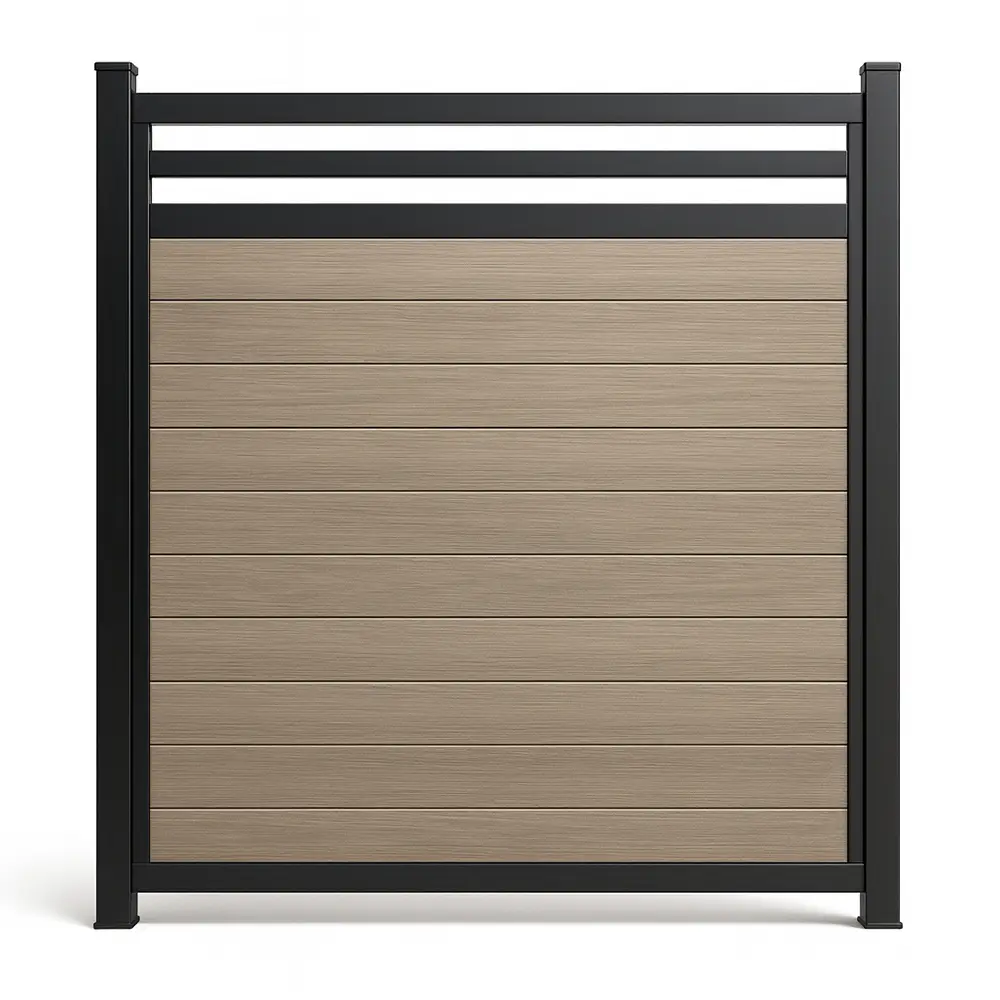 Kit complet Teck Vert PVC Cadre Aluminium Clôture en PVC Green Teak – Kit avec planches supérieures en aluminium