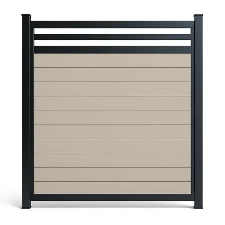 Clôture en PVC Khaki – Kit avec planches supérieures en aluminium