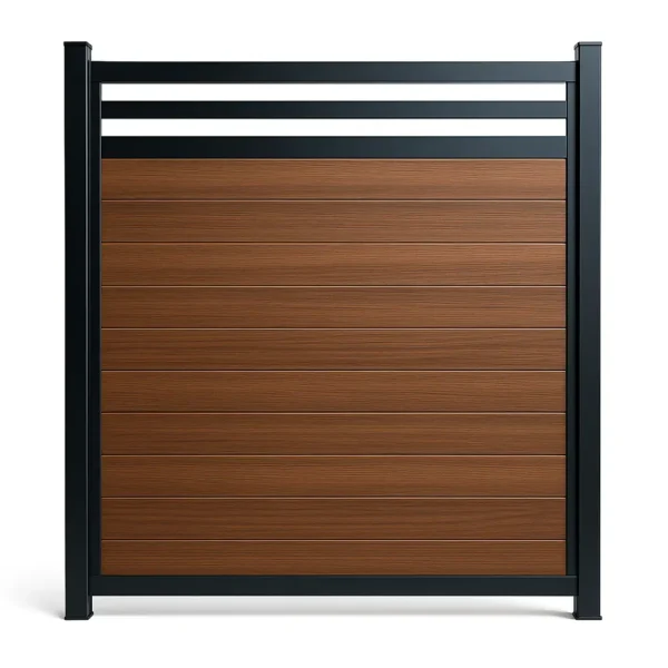Clôture en PVC Mocha Walnut – Kit avec planches supérieures en aluminium