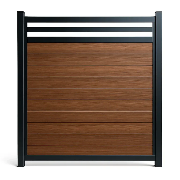 Clôture en PVC Mocha Walnut – Kit avec planches supérieures en aluminium