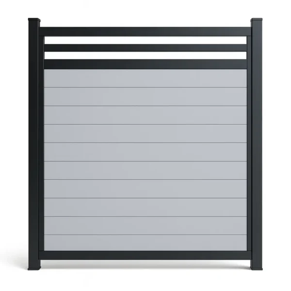 Clôture en PVC Modern Grey – Kit avec planches supérieures en aluminium