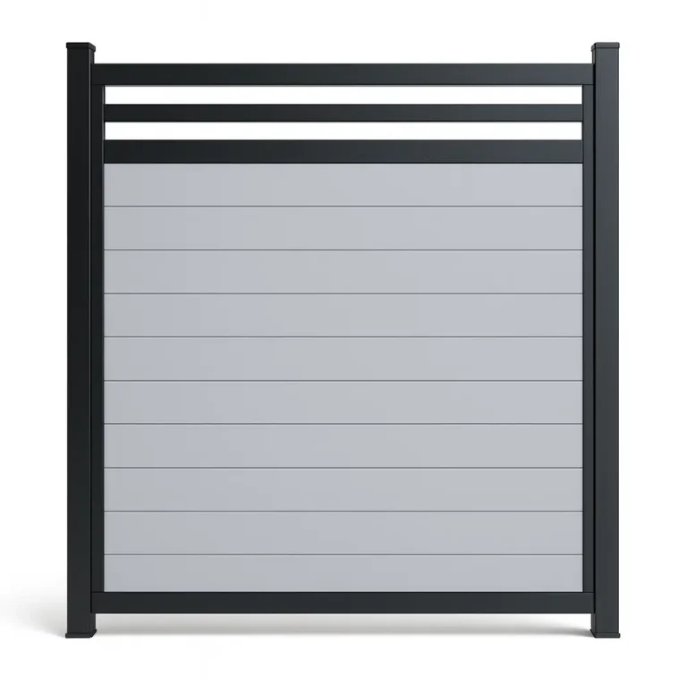 Clôture en PVC Modern Grey – Kit avec planches supérieures en aluminium